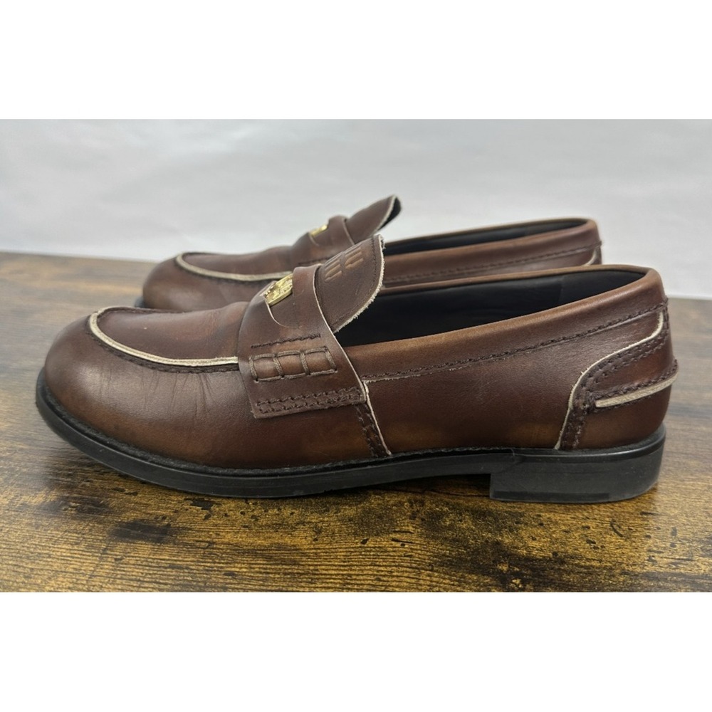 MIU MIU Vintage-Effect Leather Coin Penny Loafers Brown EU Size 37 US 7 - Picture 9 of 16